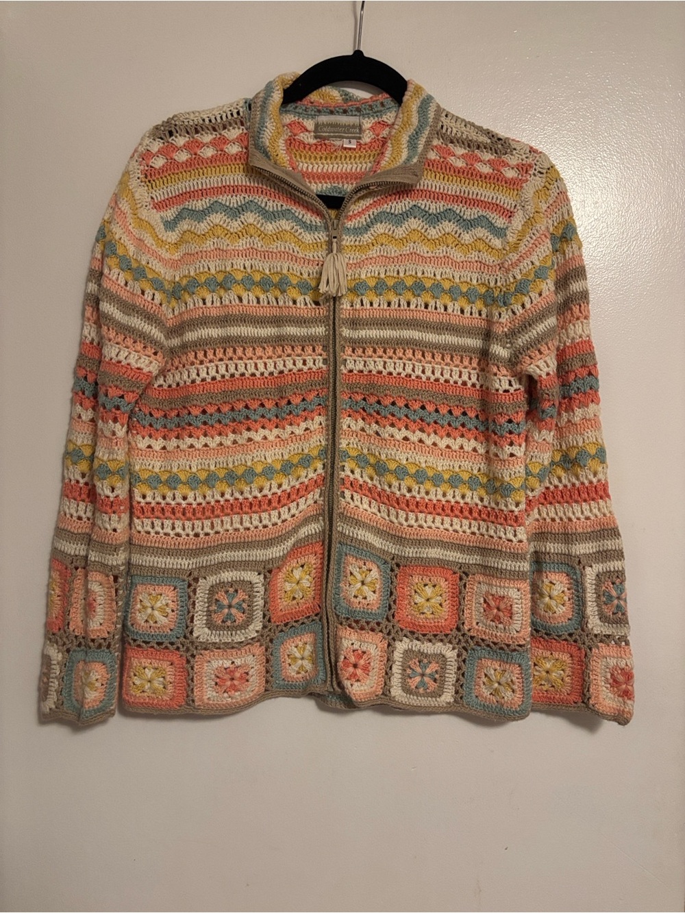 Coldwater Creek Multi-Color Crochet Zip Cardigan